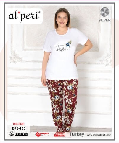 Alperi B78-105 (3XL-4XL-5XL-6XL) Bayan Kısa Kollu Pijama Takım 4'lü