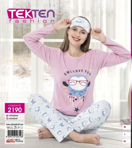 Tekten 2190 Bayan Uzun Kol Pijama Takımı