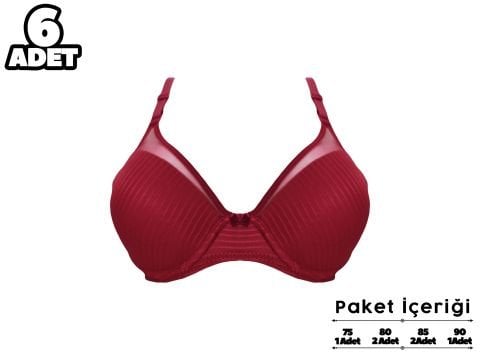 Liza 2240 Bordo Balenli Destekli Sütyen 6'lı