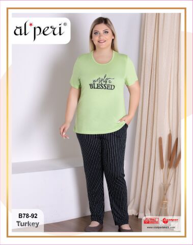 Alperi B78-92 (3XL-4XL-5XL-6XL) Bayan Kısa Kollu Pijama Takım 4'lü
