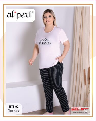 Alperi B78-92 (3XL-4XL-5XL-6XL) Bayan Kısa Kollu Pijama Takım 4'lü