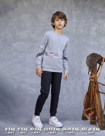 Elsima 3173 Erkek Çocuk Uzun Kollu Pijama Takımı 6'lı (8-16YAŞ) GRİ - SERİ-6-LI