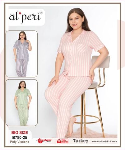 Alperi B780-25 (3XL-4XL-5XL-6XL) Bayan Kısa Kollu Pijama Takım 4'lü