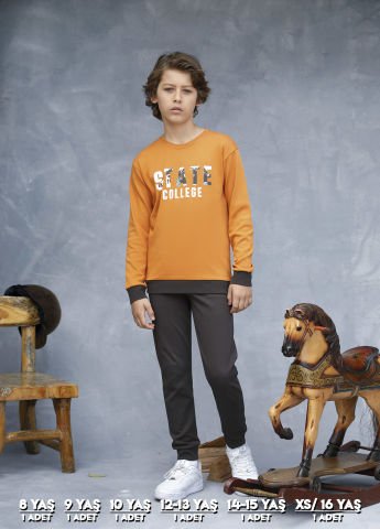 Elsima 3163 Erkek Çocuk Uzun Kollu Pijama Takımı 6'lı (8-16YAŞ) ORANJ - SERİ-6-LI