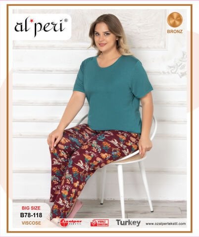 Alperi B78-118 (3XL-4XL-5XL-6XL) Bayan Kısa Kollu Pijama Takım 4'lü
