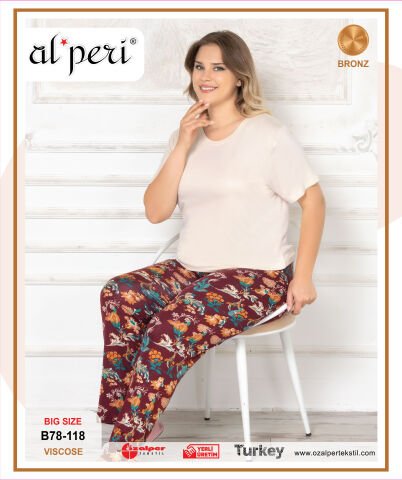 Alperi B78-118 (3XL-4XL-5XL-6XL) Bayan Kısa Kollu Pijama Takım 4'lü