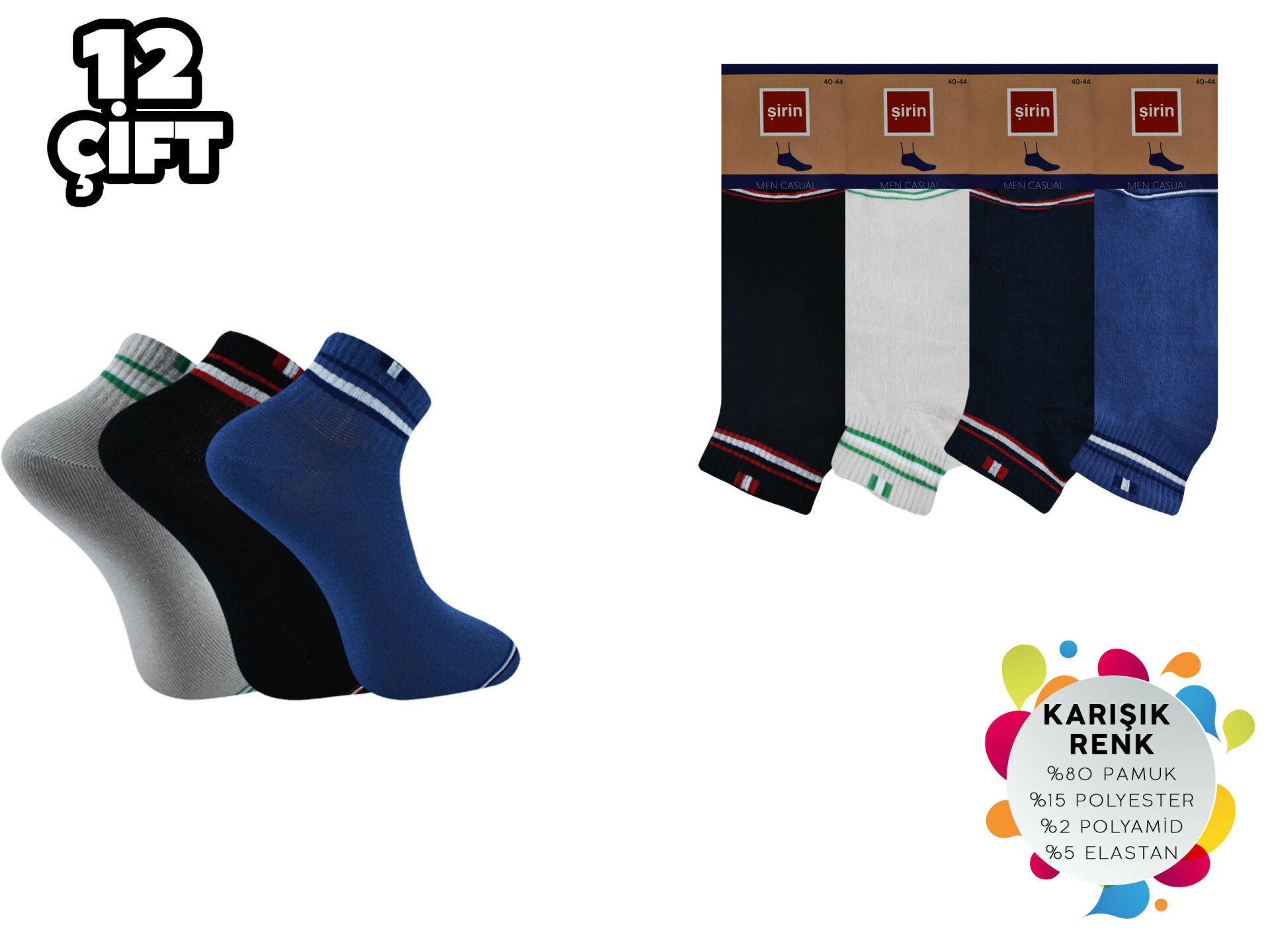 Şirin 7090-13 Ter Emici Dikişsiz Erkek Penye Patik 12'li