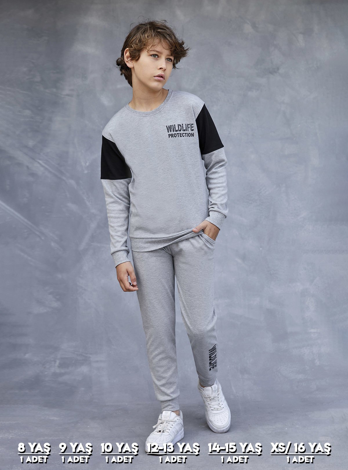 Elsima 3164 Erkek Çocuk Uzun Kollu Pijama Takımı 6'lı (8-16YAŞ) GRİ - SERİ-6-LI