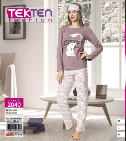 Tekten 2040 Bayan Uzun Kol Pijama Takımı