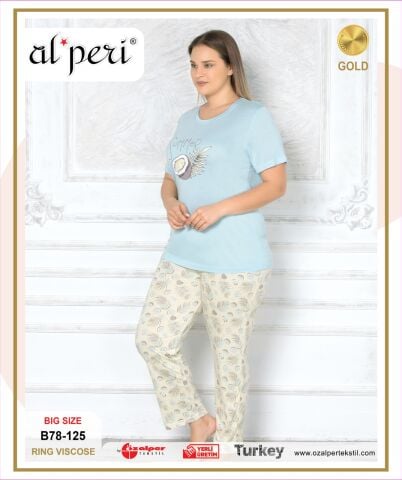 Alperi B78-125 (3XL-4XL-5XL-6XL) Bayan Kısa Kollu Pijama Takım 4'lü
