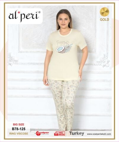 Alperi B78-125 (3XL-4XL-5XL-6XL) Bayan Kısa Kollu Pijama Takım 4'lü