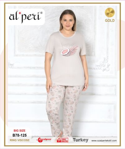 Alperi B78-125 (3XL-4XL-5XL-6XL) Bayan Kısa Kollu Pijama Takım 4'lü