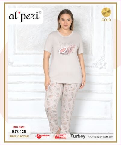 Alperi B78-125 (3XL-4XL-5XL-6XL) Bayan Kısa Kollu Pijama Takım 4'lü