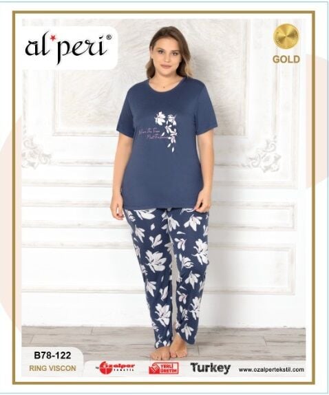 Alperi B78-122 (3XL-4XL-5XL-6XL) Bayan Kısa Kollu Pijama Takım 4'lü