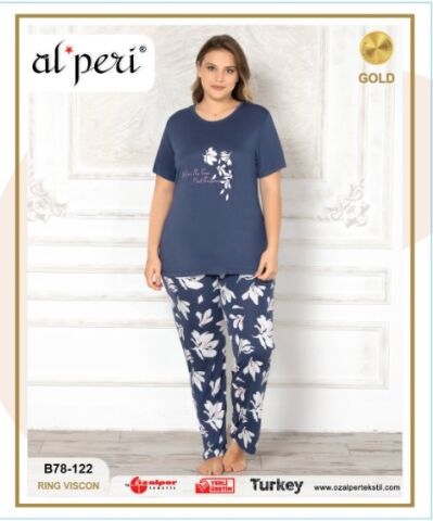 Alperi B78-122 (3XL-4XL-5XL-6XL) Bayan Kısa Kollu Pijama Takım 4'lü