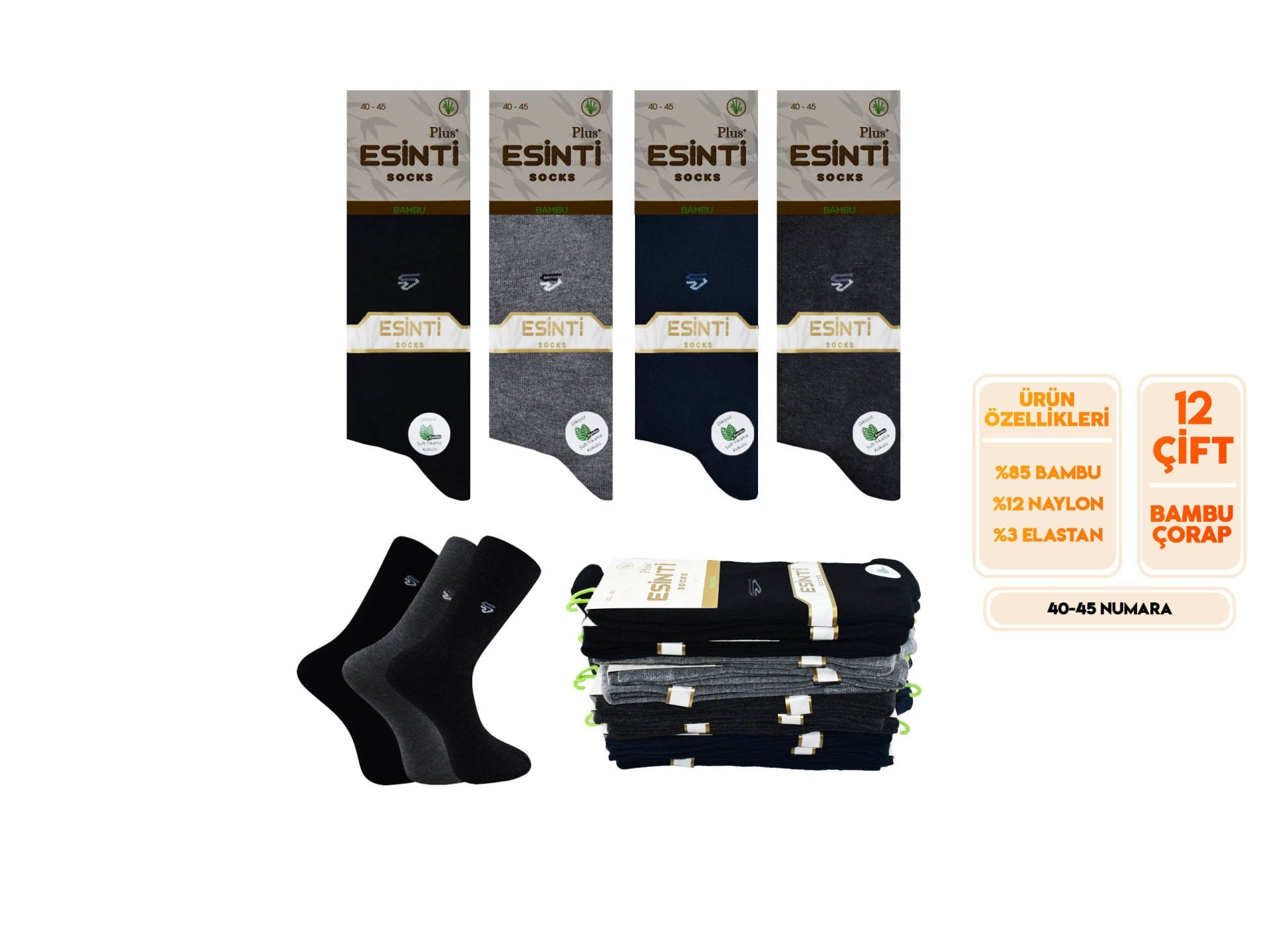 Esinti 25-7 Dikişsiz Kokulu Erkek Bambu Soket 12'li