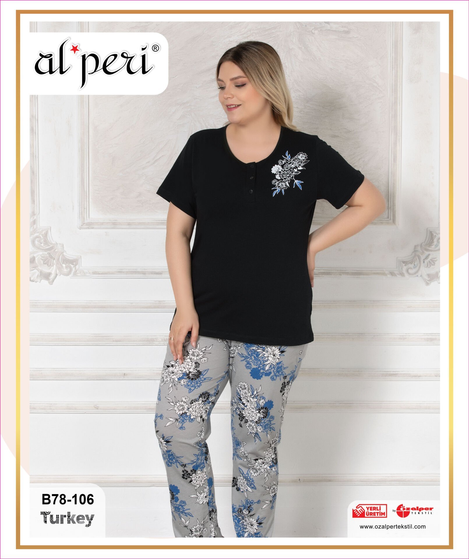 Alperi B78-106 (3XL-4XL-5XL-6XL) Bayan Kısa Kollu Pijama Takım 4'lü