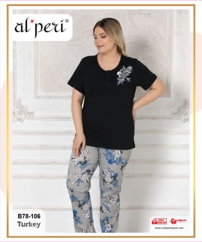 Alperi B78-106 (3XL-4XL-5XL-6XL) Bayan Kısa Kollu Pijama Takım 4'lü