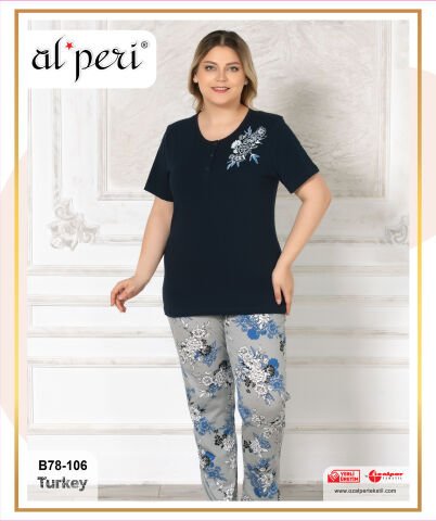 Alperi B78-106 (3XL-4XL-5XL-6XL) Bayan Kısa Kollu Pijama Takım 4'lü