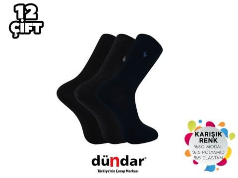 Dündar Dikişsiz Yıkamalı Kokulu Erkek Likralı Modal Çorap 12'li