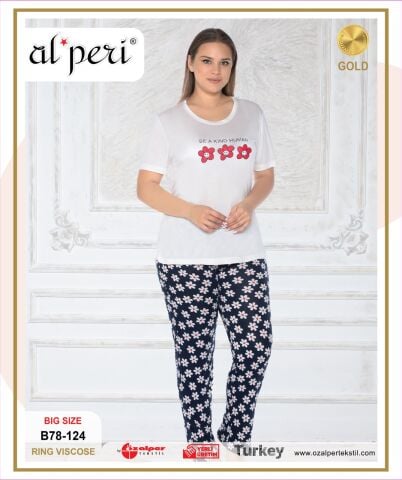 Alperi B78-124 (3XL-4XL-5XL-6XL) Bayan Kısa Kollu Pijama Takım 4'lü