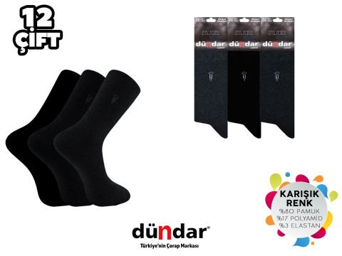 Dündar 003-4 Dikişsiz Erkek Likralı Penye Çorap 12'li