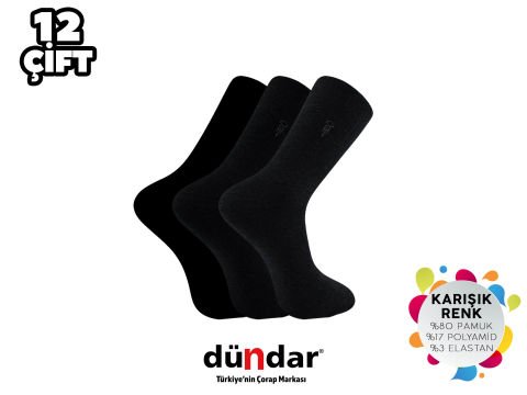 Dündar 003-4 Dikişsiz Erkek Likralı Penye Çorap 12'li