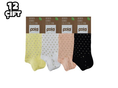 Pola 2115 Likralı Bayan Bambu Simli Patik Çorap 12'li