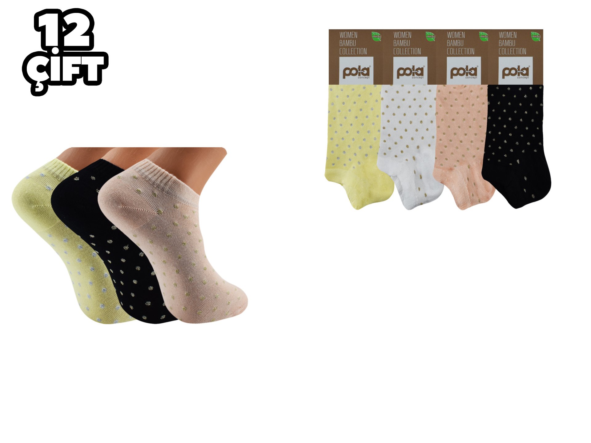 Pola 2115 Likralı Bayan Bambu Simli Patik Çorap 12'li