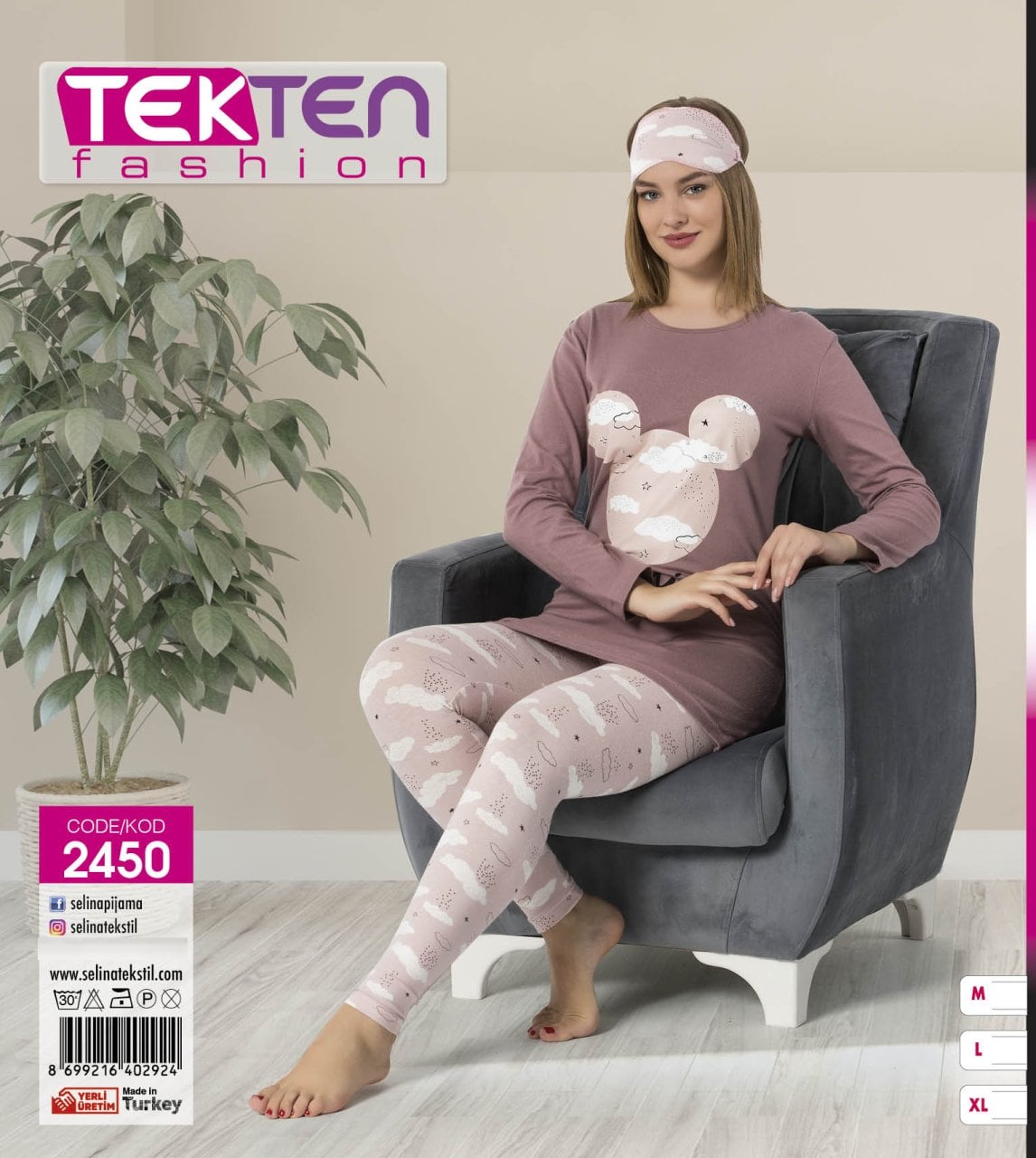 Tekten 2450 Bayan Uzun Kol Pijama Takımı