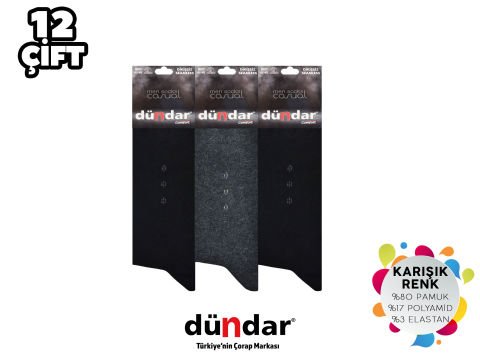 Dündar 003-3 Dikişsiz Erkek Likralı Penye Çorap 12'li