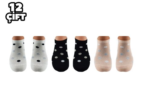 Pola 2116 Likralı Bayan Bambu Simli Patik Çorap 12'li