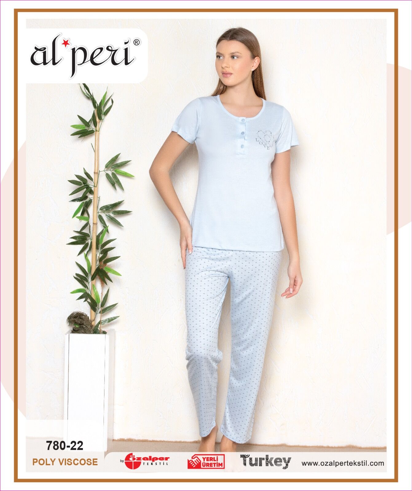 Alperi 780-22 (M-L-XL-XXL) Bayan Kısa Kollu Pijama Takım 4'lü