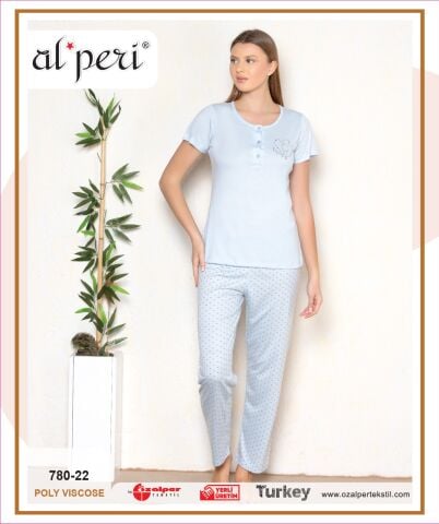 Alperi 780-22 (M-L-XL-XXL) Bayan Kısa Kollu Pijama Takım 4'lü
