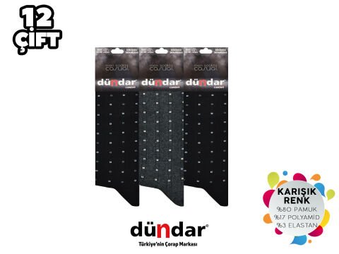 Dündar 003-5 Dikişsiz Erkek Likralı Penye Çorap 12'li