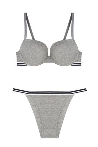 Cansoy 696 B Cup (75-80-85-90) Spor Model Bambu Balenli Destekli Sütyen Takım 6'lı SERİ-6-LI - GRİ