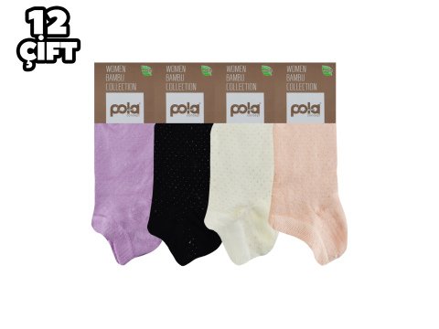 Pola 2119 Likralı Bayan Bambu Simli Patik Çorap 12'li