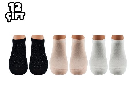 Pola 2119 Likralı Bayan Bambu Simli Patik Çorap 12'li