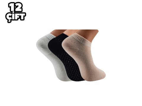 Pola 2119 Likralı Bayan Bambu Simli Patik Çorap 12'li
