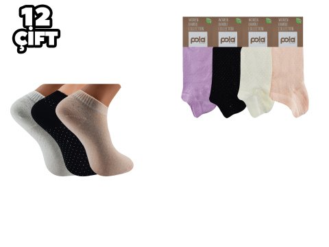 Pola 2119 Likralı Bayan Bambu Simli Patik Çorap 12'li