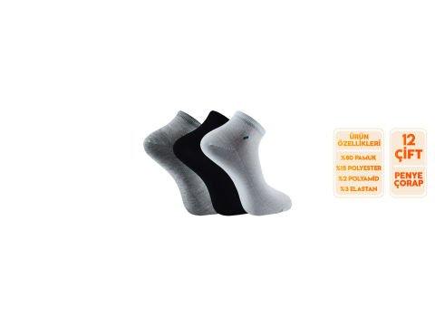 Şirin 7090-06 Ter Emici Dikişsiz Erkek Penye Patik 12'li