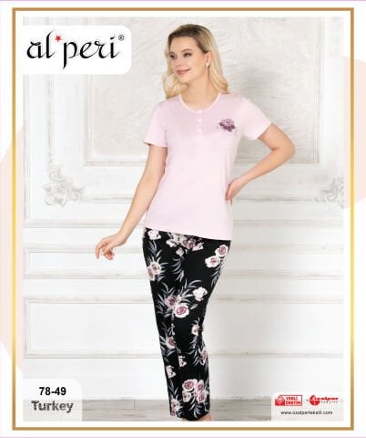 Alperi 78-49 (M-L-XL-XXL) Bayan Kısa Kollu Pijama Takım 4'lü