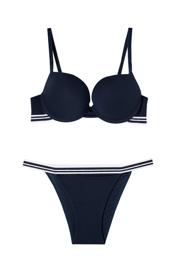 Cansoy 696 B Cup (75-80-85-90) Spor Model Bambu Balenli Destekli Sütyen Takım 6'lı SERİ-6-LI - LACİVERT