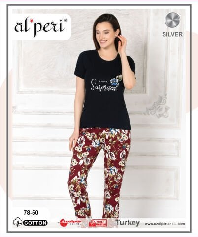 Alperi 78-50 (M-L-XL-XXL) Bayan Kısa Kollu Pijama Takım 4'lü
