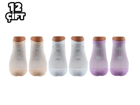 Pola 2121 Likralı Bayan Bambu Simli Patik Çorap 12'li