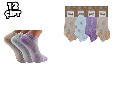 Pola 2121 Likralı Bayan Bambu Simli Patik Çorap 12'li