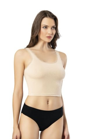Kota 6438 Bayan Kaşkorse Tırnak Dantelli Geniş Askılı Crop