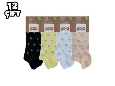 Pola 2122 Likralı Bayan Bambu Simli Patik Çorap 12'li