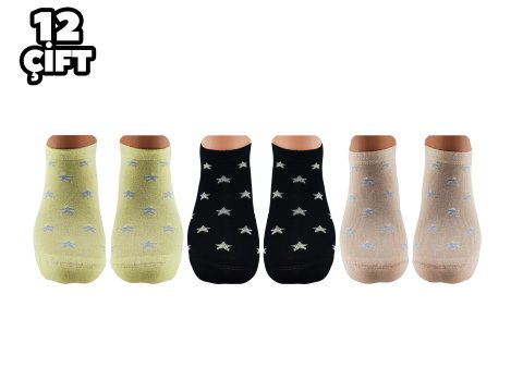 Pola 2122 Likralı Bayan Bambu Simli Patik Çorap 12'li