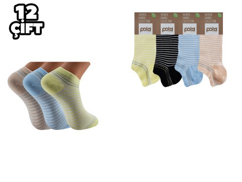 Pola 2123 Likralı Bayan Bambu Simli Patik Çorap 12'li